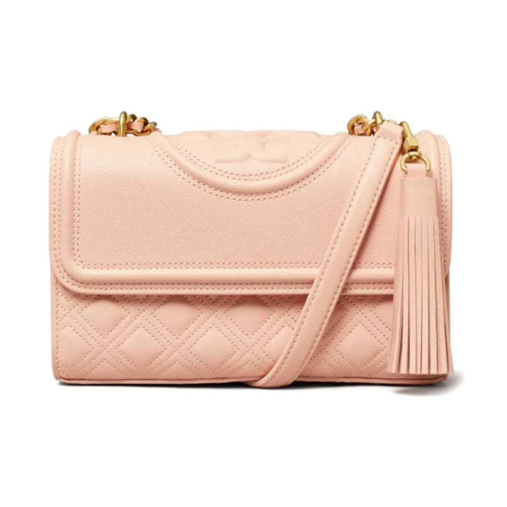 TORY BURCH Diamantgestikte leren schoudertas Pink Dames