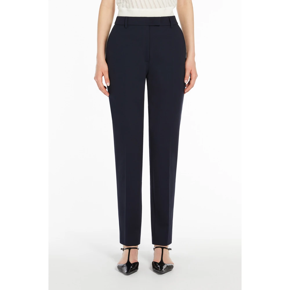 Max Mara Studio Blauwe Slim Fit Jersey Broek Blue Dames