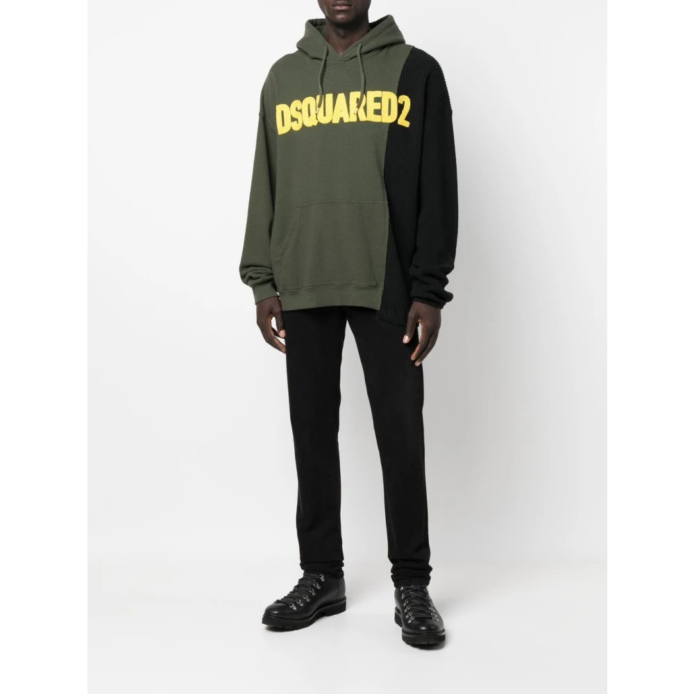 Dsquared2 Militair Groene Patchwork Hoodie Green Heren