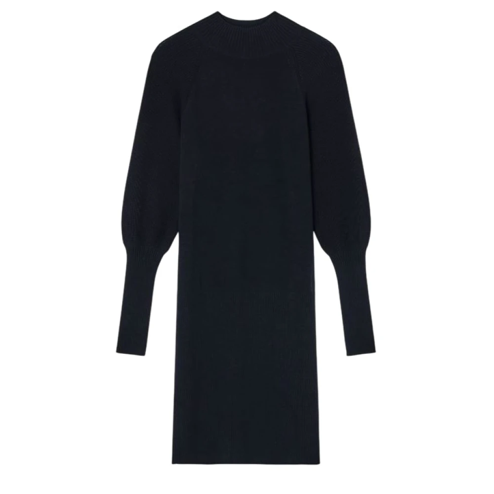 Armani Exchange Vrouw Zwart Kleedjes Dames, M, Polyester, Lange Geribbelde Gebreide Jurk