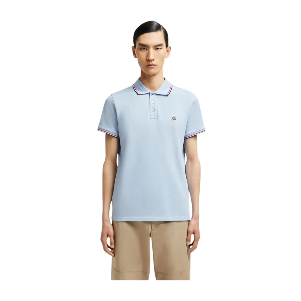 Moncler Tricolor Trim Polo Shirt Lichtblauw Blue Heren