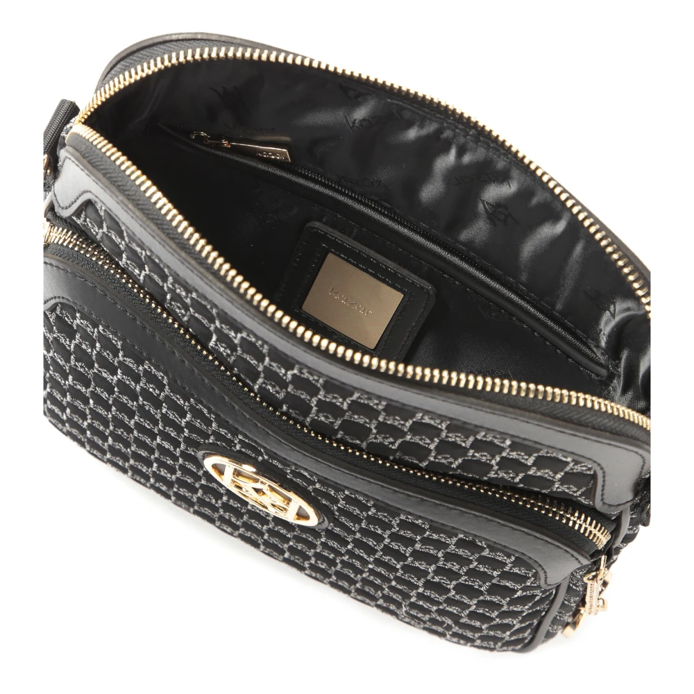 Kazar Zwarte messenger-tas in urban stijl versierd met een grijs geborduurd patroon Black Dames
