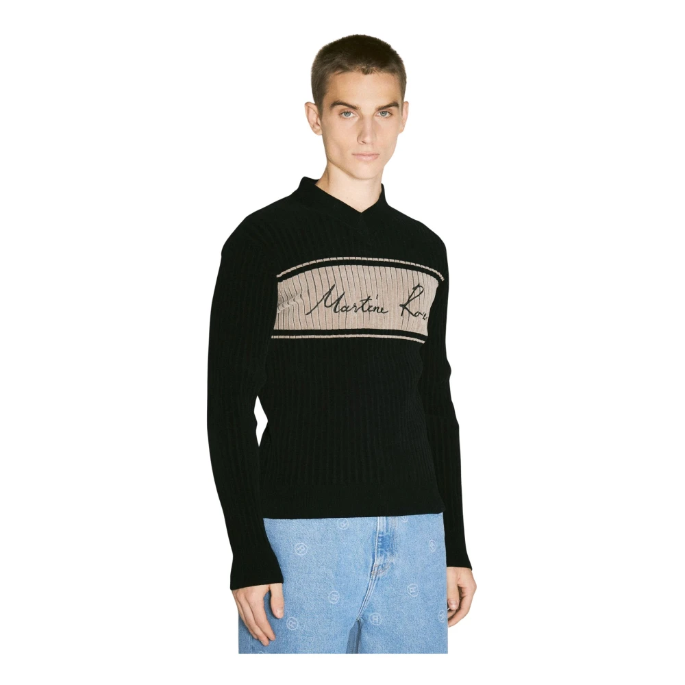 Martine Rose Chenille V-Neck Sweater met Logo Borduursel Black Heren