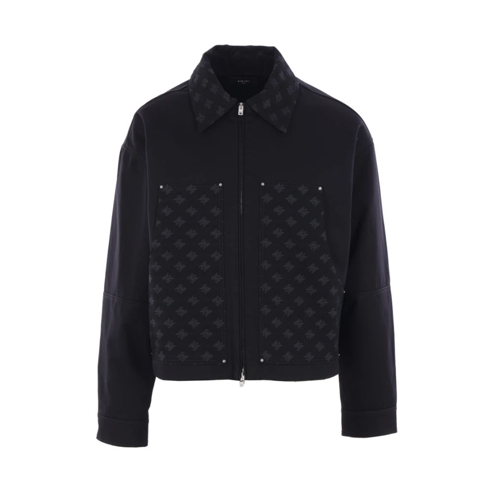 Amiri Zwarte Denim Wollen Jas met Jacquard Details Black Heren