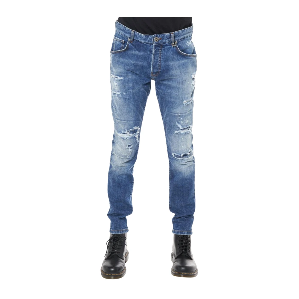 John Richmond Slim fit jeans met scheuren Blue Heren