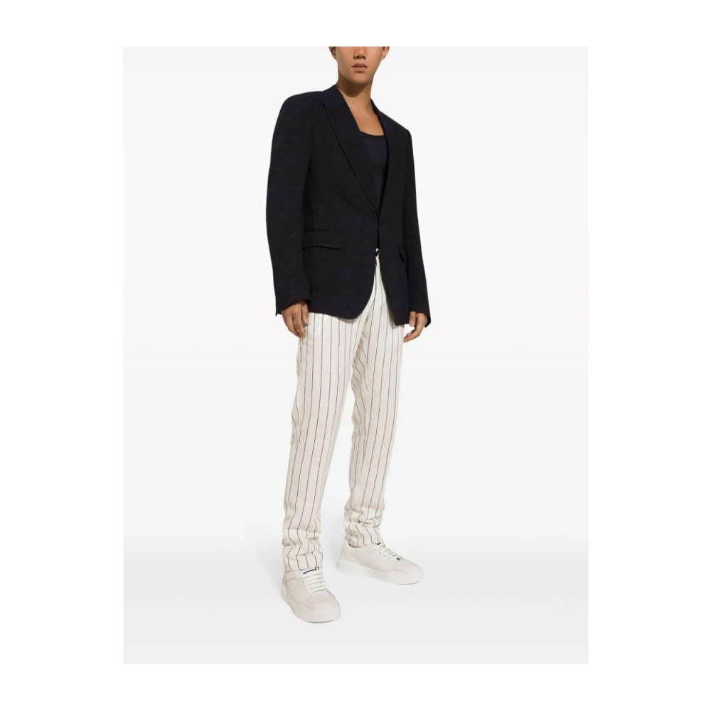 Dolce & Gabbana Blauwe Jassen Peak Revers Knoopsluiting Blue Heren