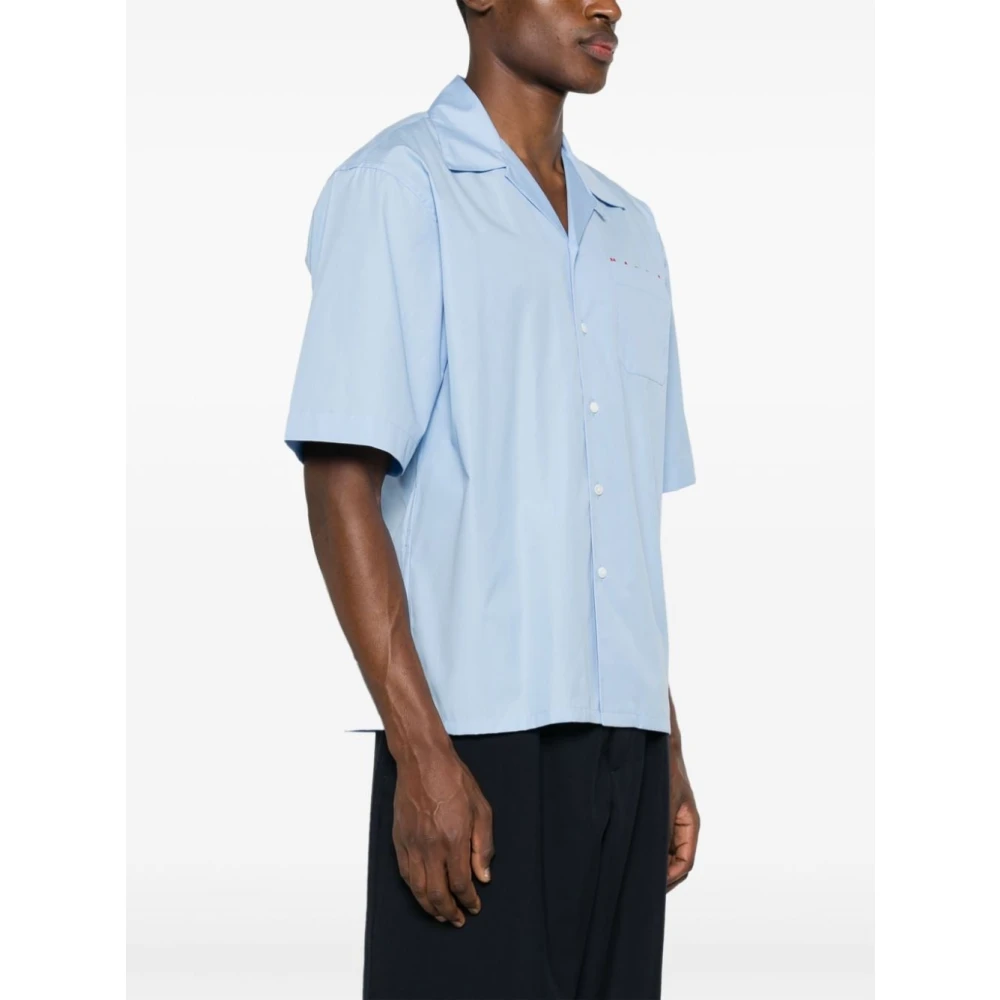 Marni Gedrukt Logo Poplin Overhemd Blue Heren