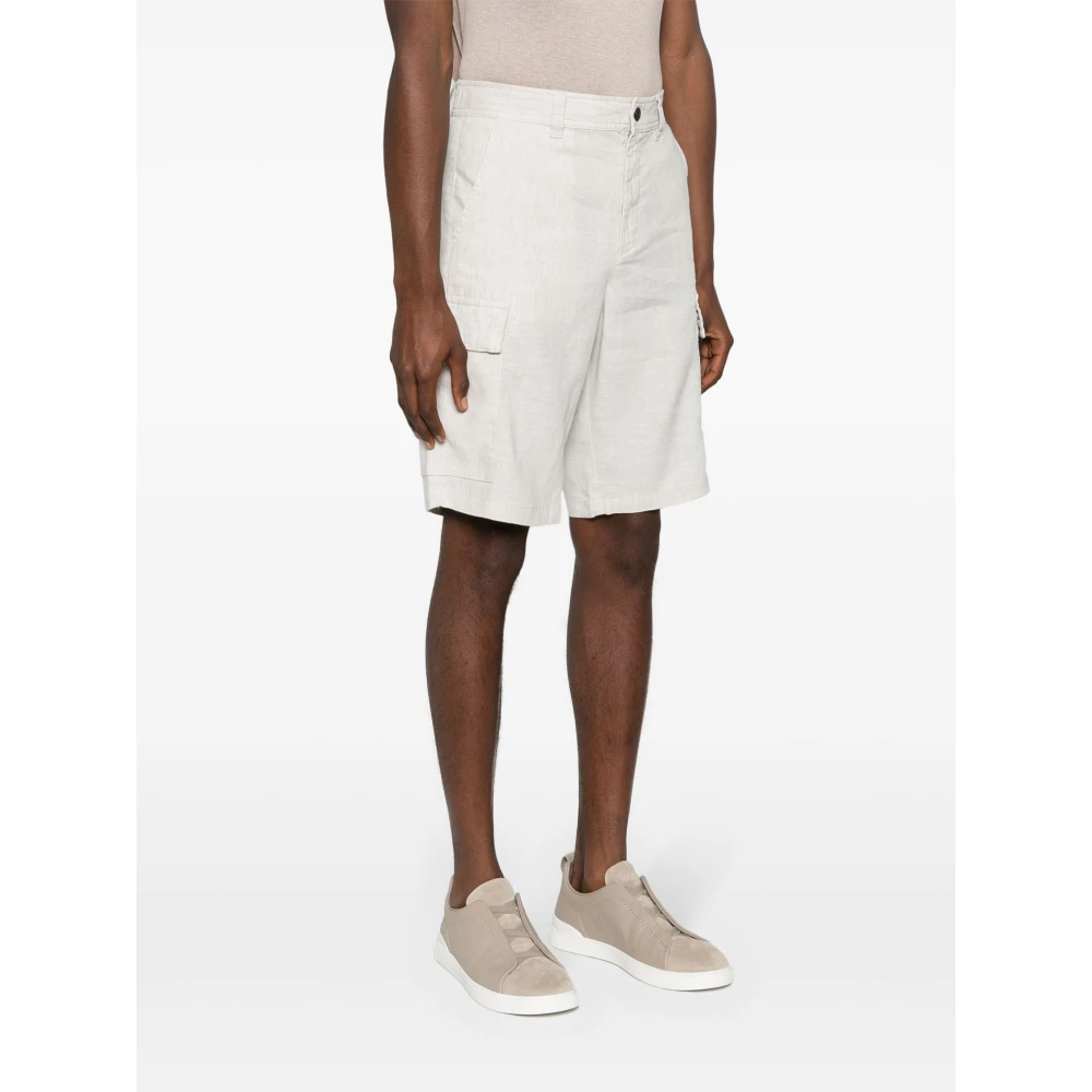 Hugo Boss Cargo shorts in gemengde linnen stof Beige Heren