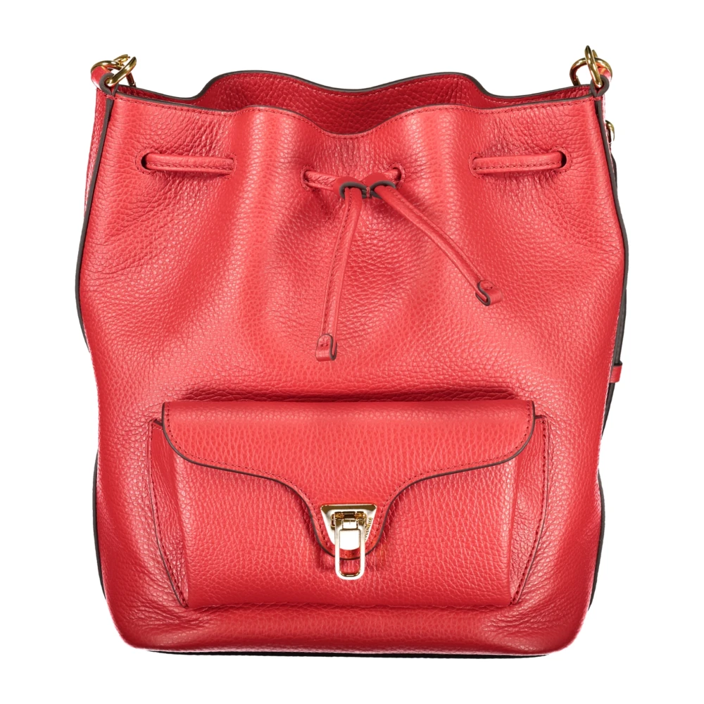 Coccinelle Leather Drawstring Bucket Bag With Front Flap Pocket - Female - Bucket Bags - Red - One Size - Bags - Image 4