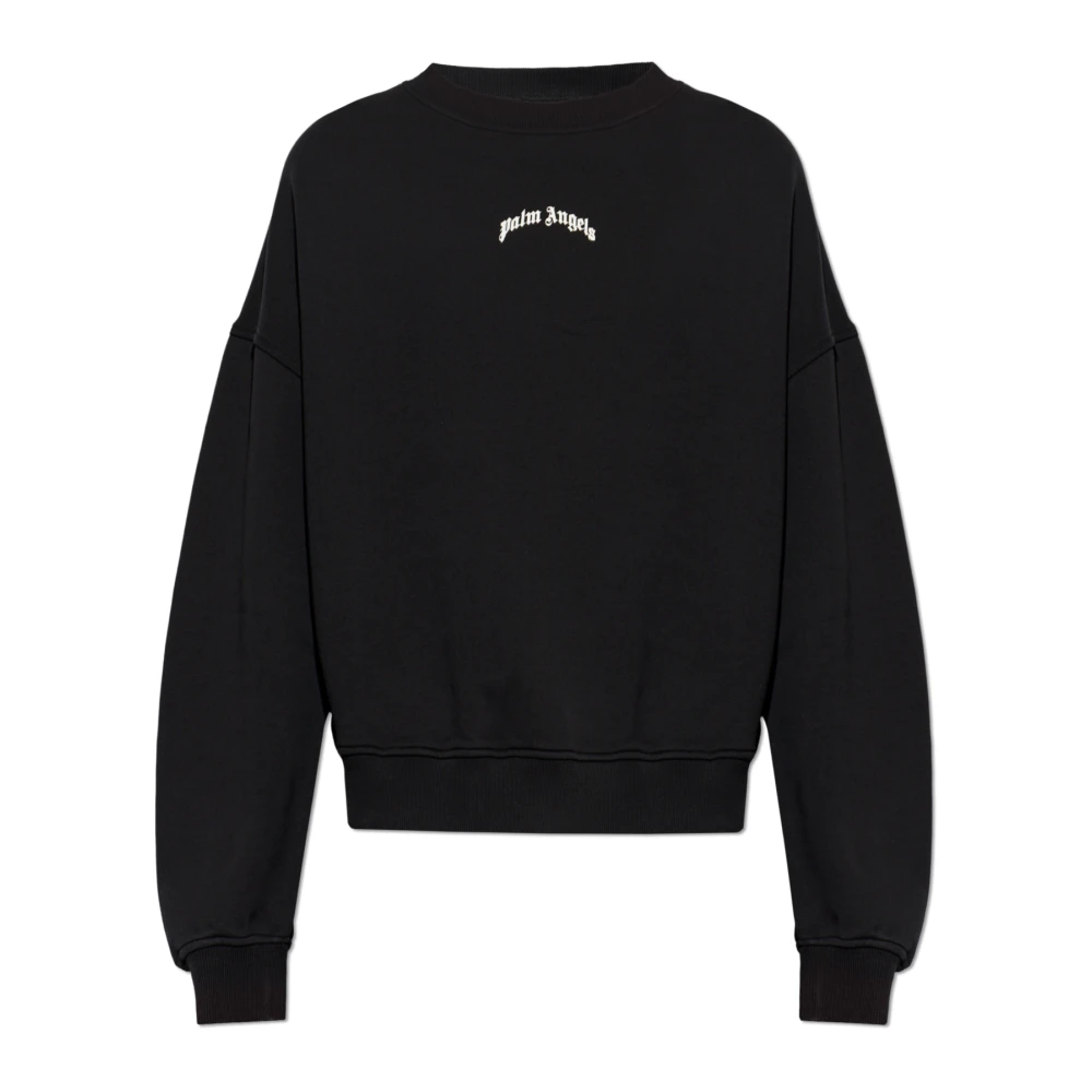 Palm Angels Uomo Nero - Back Curved Logo Loose Sweatshirt - Sweatshirts & Hoodies - L