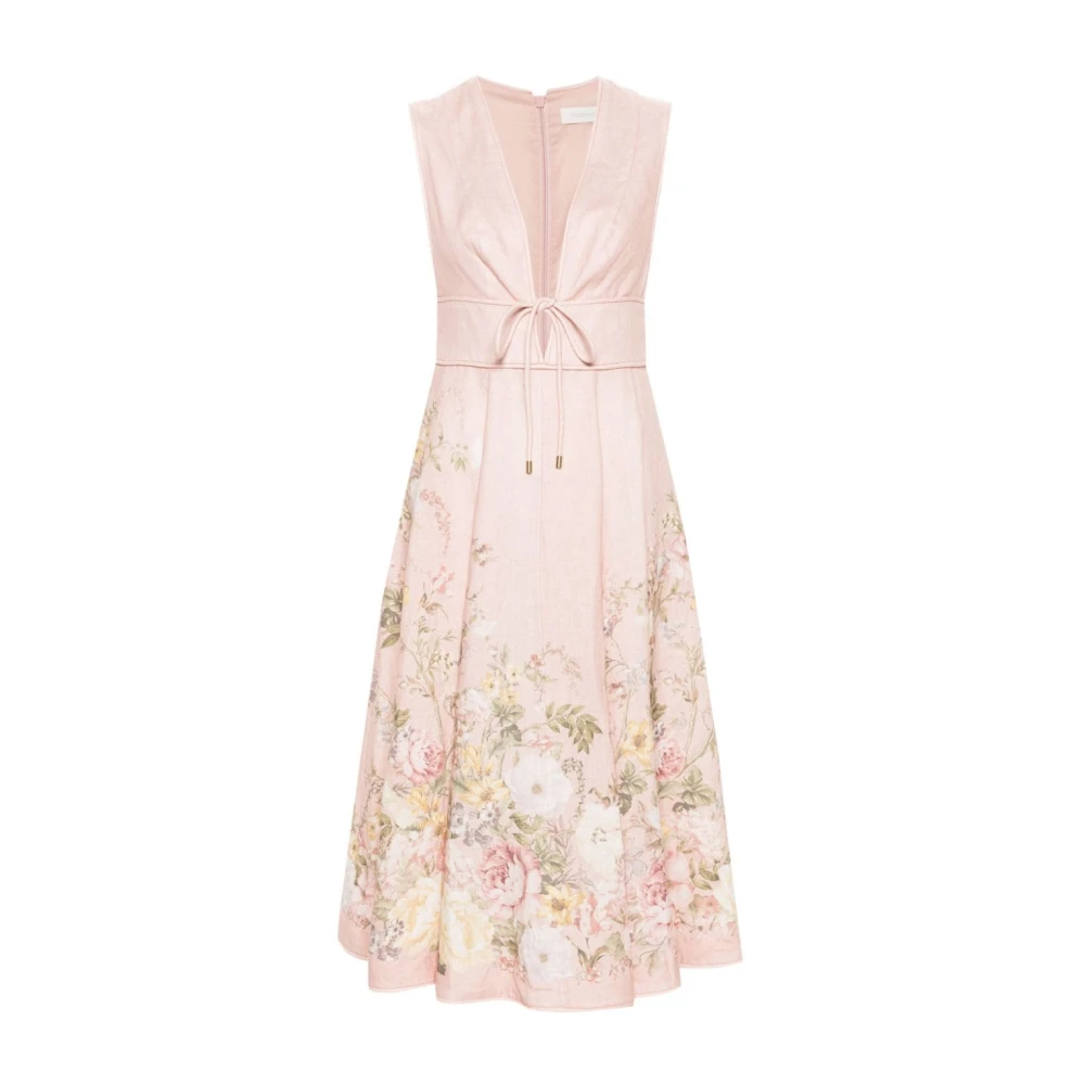 Zimmermann Roze Bloemen V-Hals Jurk Pink Dames