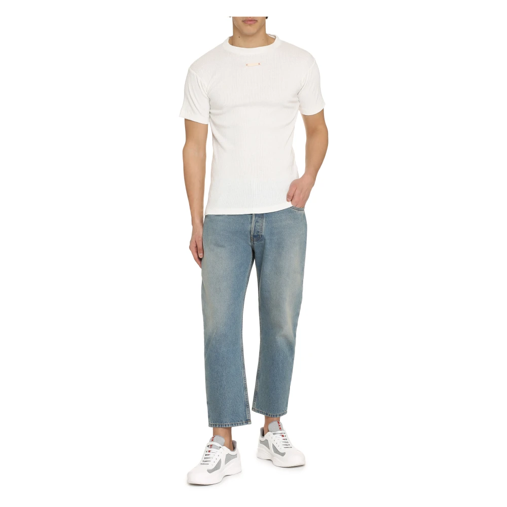 Maison Margiela Geribbelde Katoenen Gebreide T-shirt White Heren