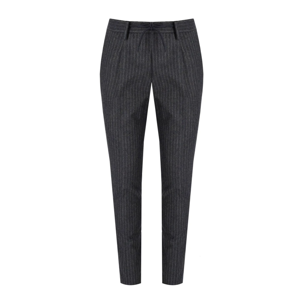 Manuel Ritz Grijze Gestreepte Wollen Broek Slim Fit Gray Heren