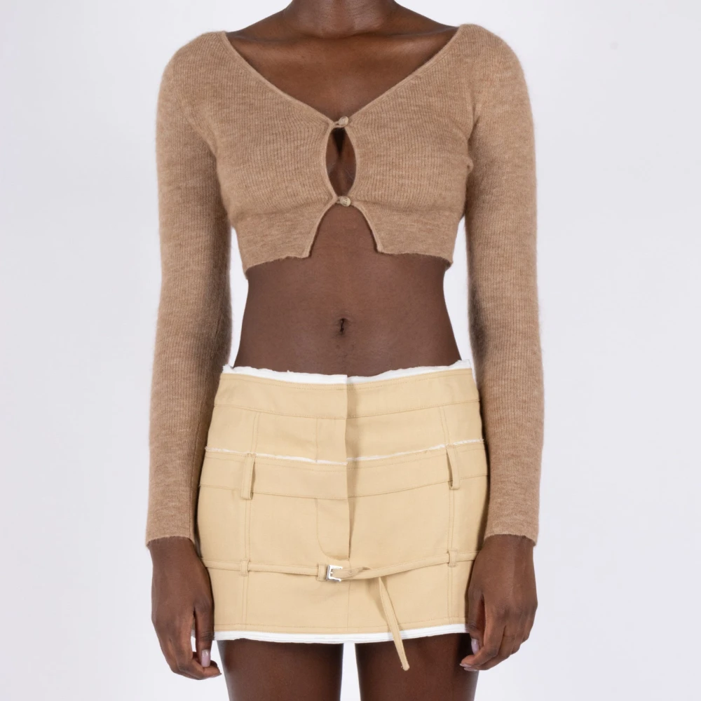 Jacquemus Bruine Mohair Cropped Cardigan Brown Dames