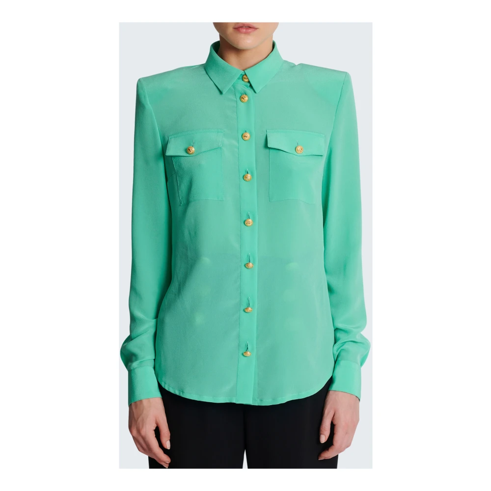 Balmain Crepe de chine overhemd Green Dames