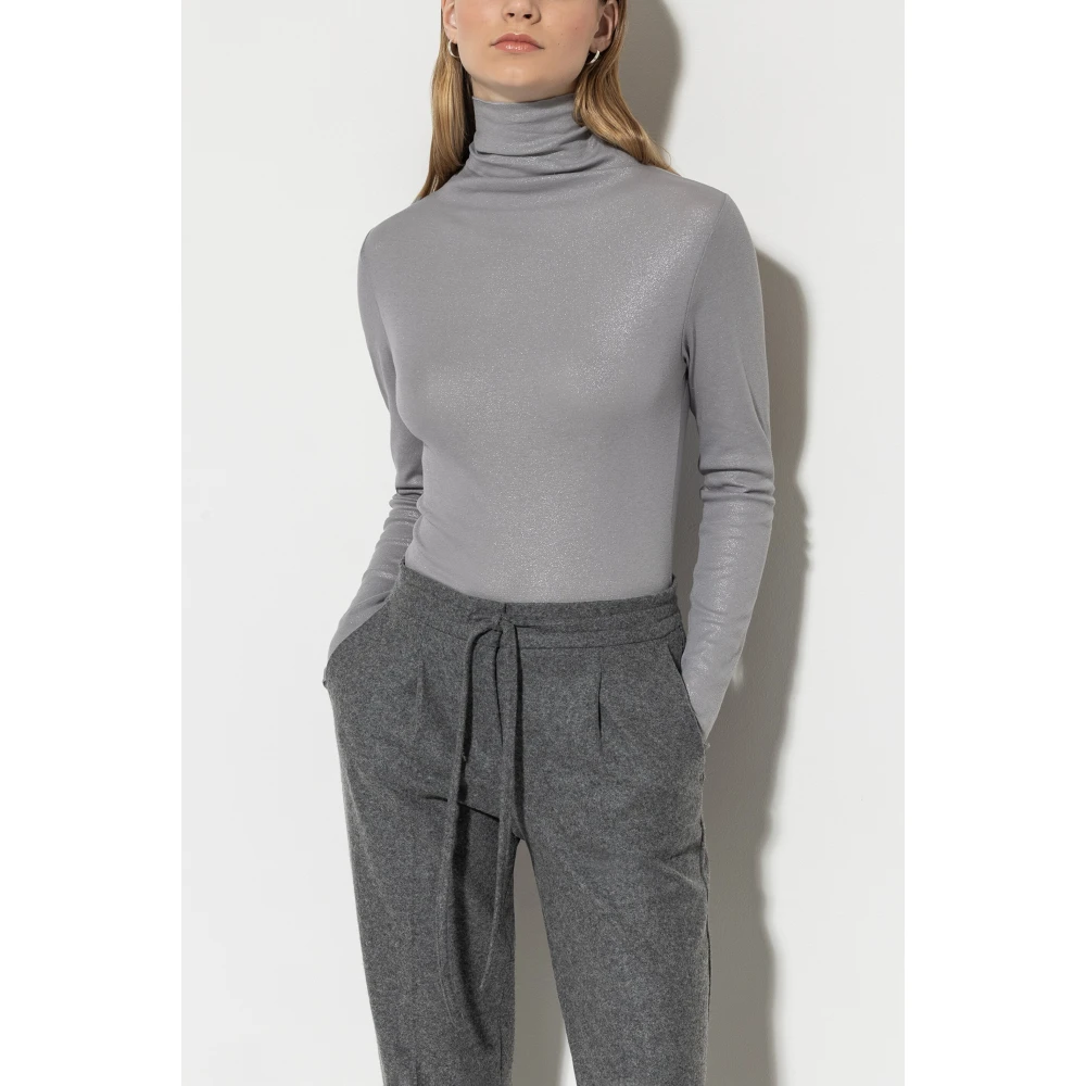 LUISA CERANO Glitter Print Longsleeve T-Shirt Gray Dames