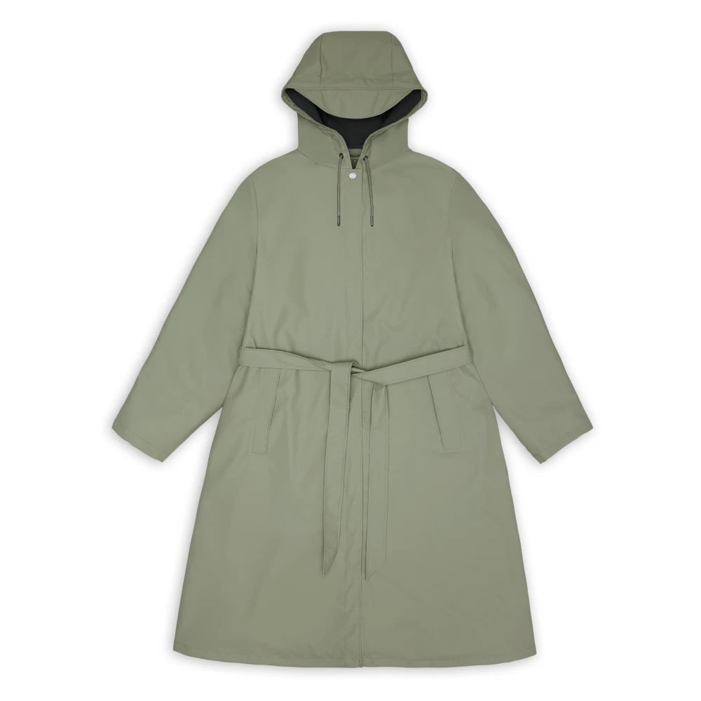 Rains Women's Green A-Line Longer Jacket With Belt - Rain Jackets - S - Jackets