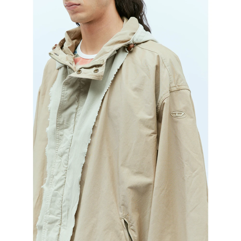 Diesel Canvas Geweven Distressed Panel Jas Beige Heren