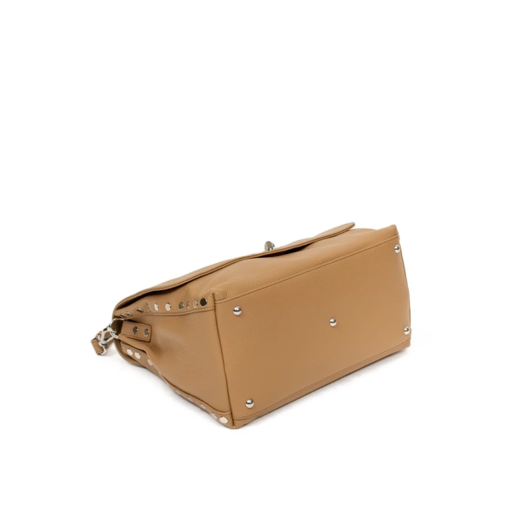 Zanellato Cappuccino Gehamerd Leren Schoudertas Brown Dames