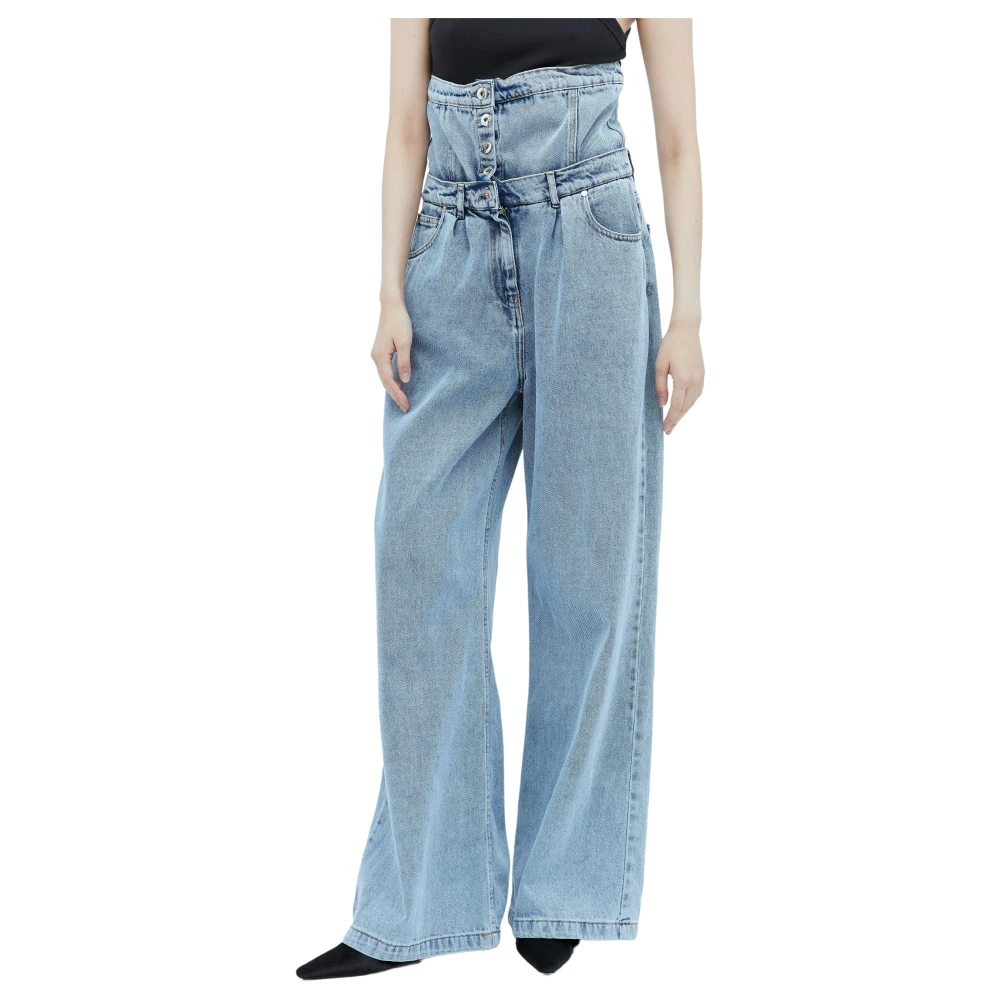 Rokh Hoge Taille Knoop Tailleband Jeans Blue Dames