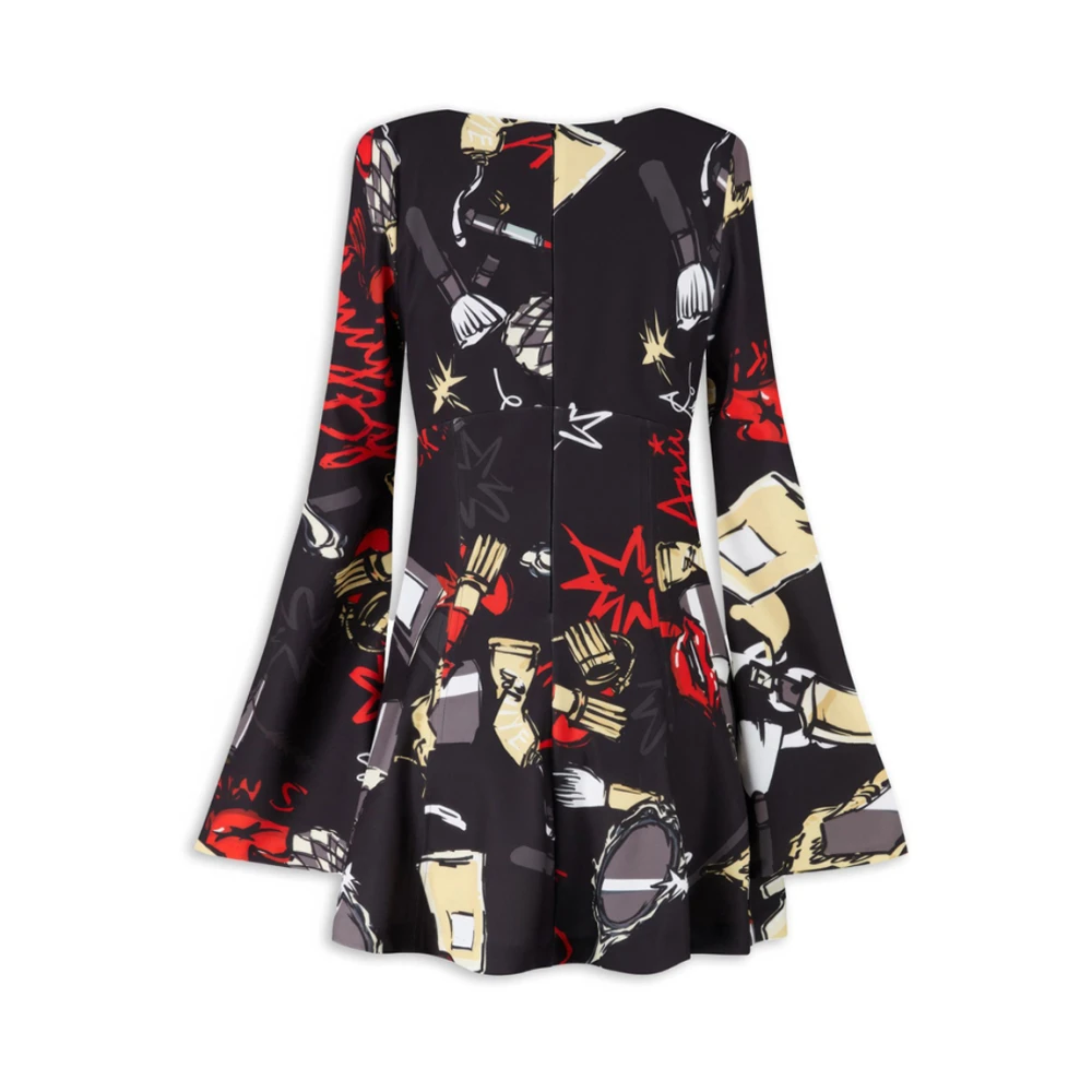 Aniye By Zwarte Spiegel Mini Jurk met Wijde Mouwen Multicolor Dames