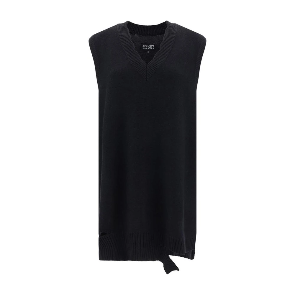 MM6 Maison Margiela Mouwloze Wollen Minijurk met Cut-out Details Black Dames