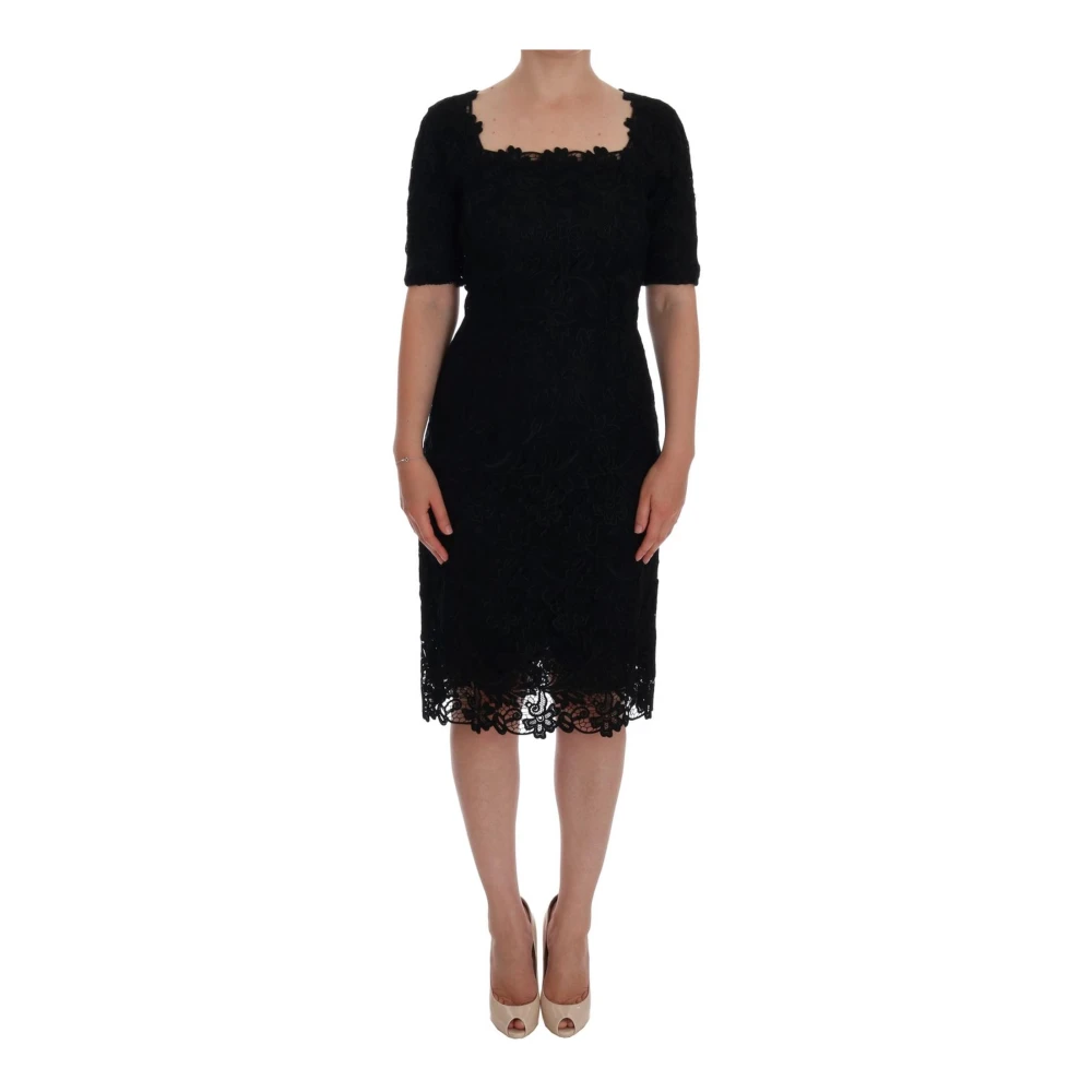Dolce & Gabbana Women's Black Midi Dresses, Xs, Floral Lace Sheath Dress