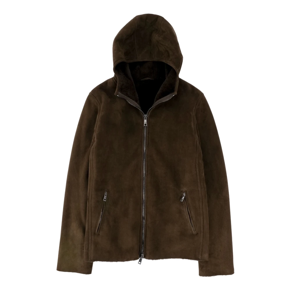 Giorgio Brato Lyxig Shearling Huva Jacka Green, Herr