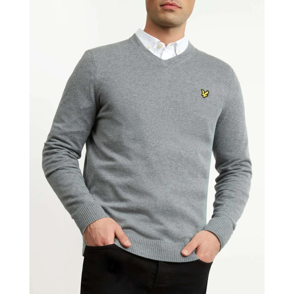 Lyle & Scott Katoen Merino V-hals Trui Gray Heren