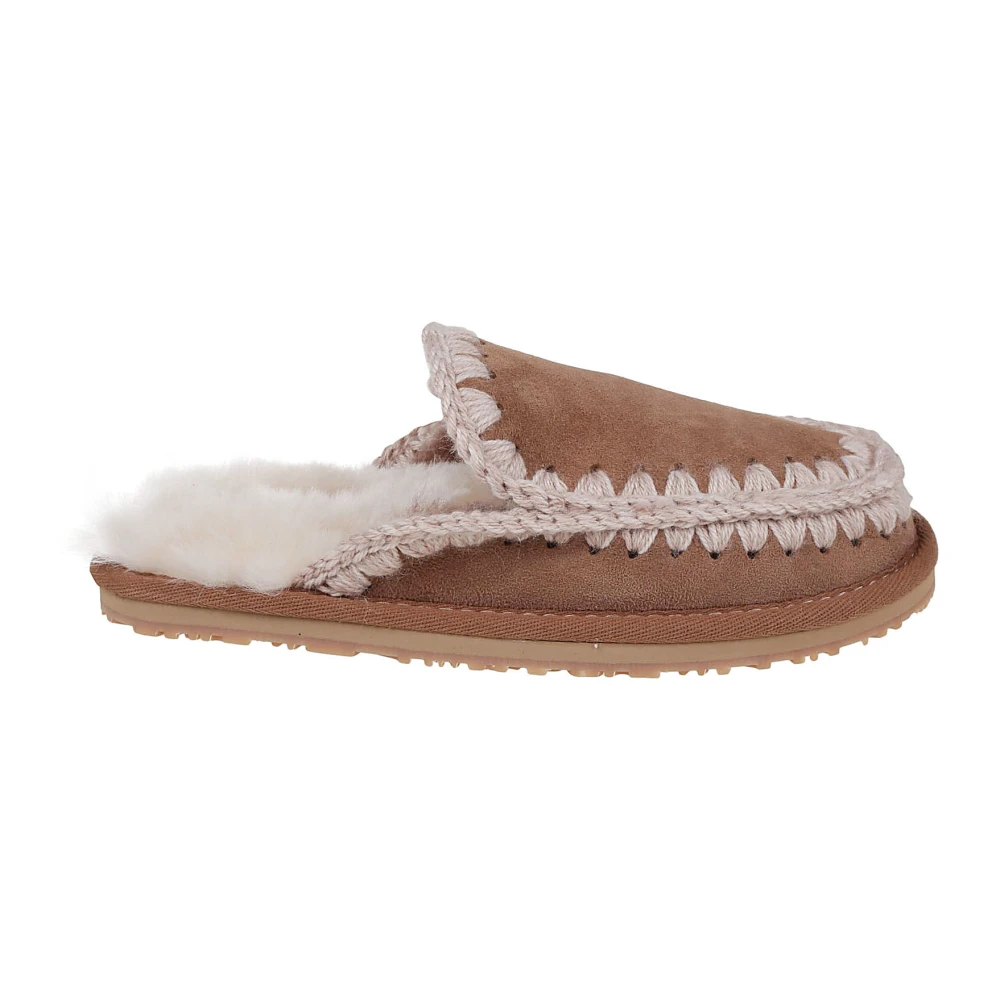 Mou Roze Bruine Eskimo Stitch Slipper Brown Dames