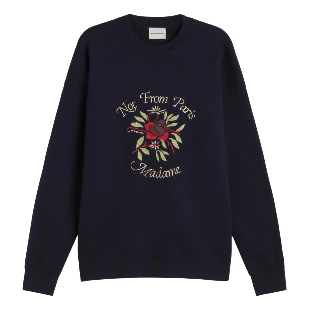 Drole de Monsieur Bloemenmotief Gebreide Trui Blue Heren