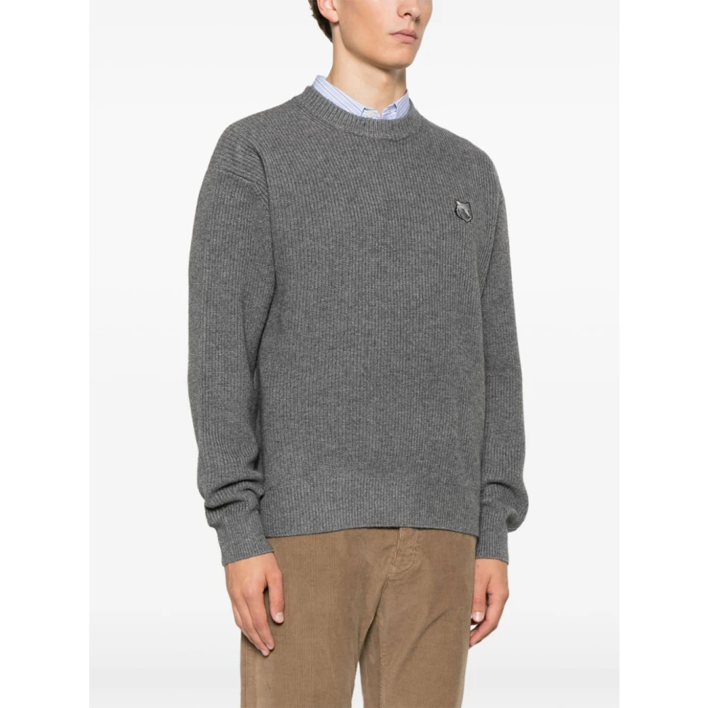 Maison Kitsuné Vos Hoofd wol trui grijs Gray Heren