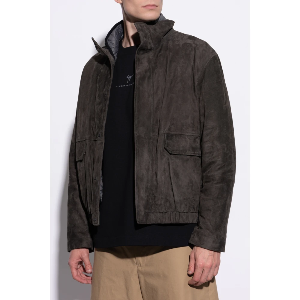 Emporio Armani Suède jas met opstaande kraag Green Heren