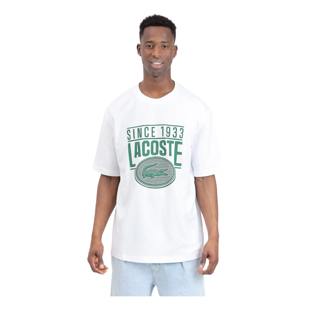 Lacoste Witte T-shirt met Groene Print White Heren