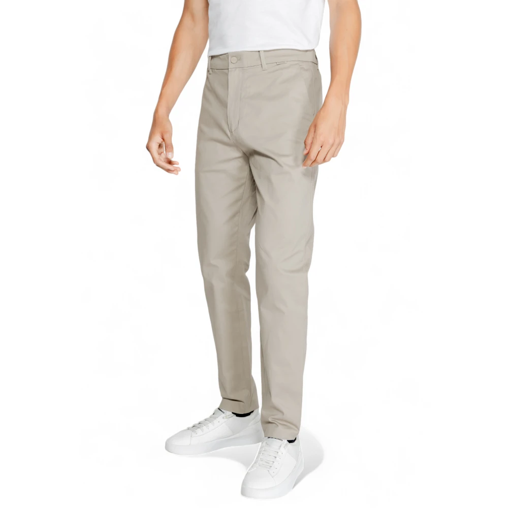 Calvin Klein Beige Katoenen Broek Rits Knoopsluiting Beige Heren
