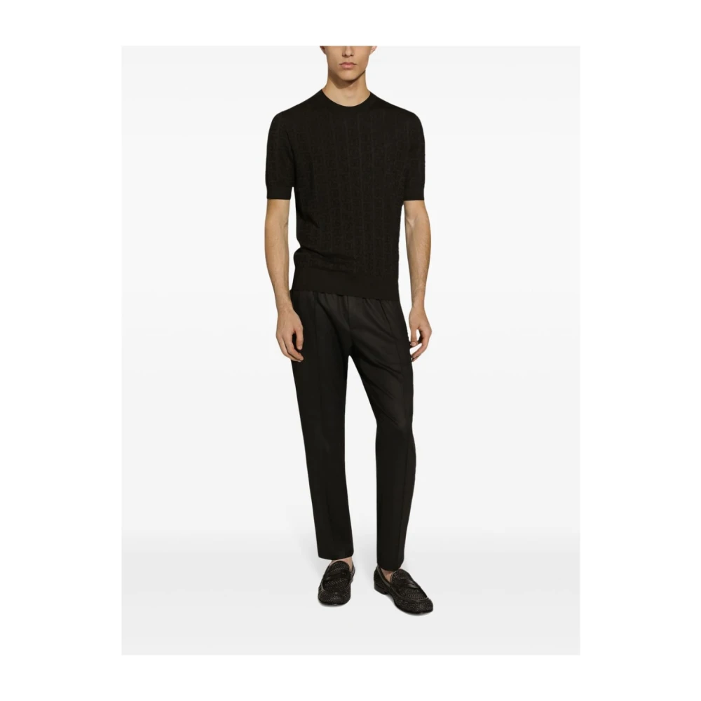 Dolce & Gabbana Zwarte Monogram Jacquard Crew Neck Sweater Black Heren