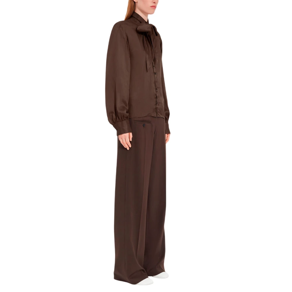 MM6 Maison Margiela Bruine Satijnen Blouse met Voorste Knoop Brown Dames