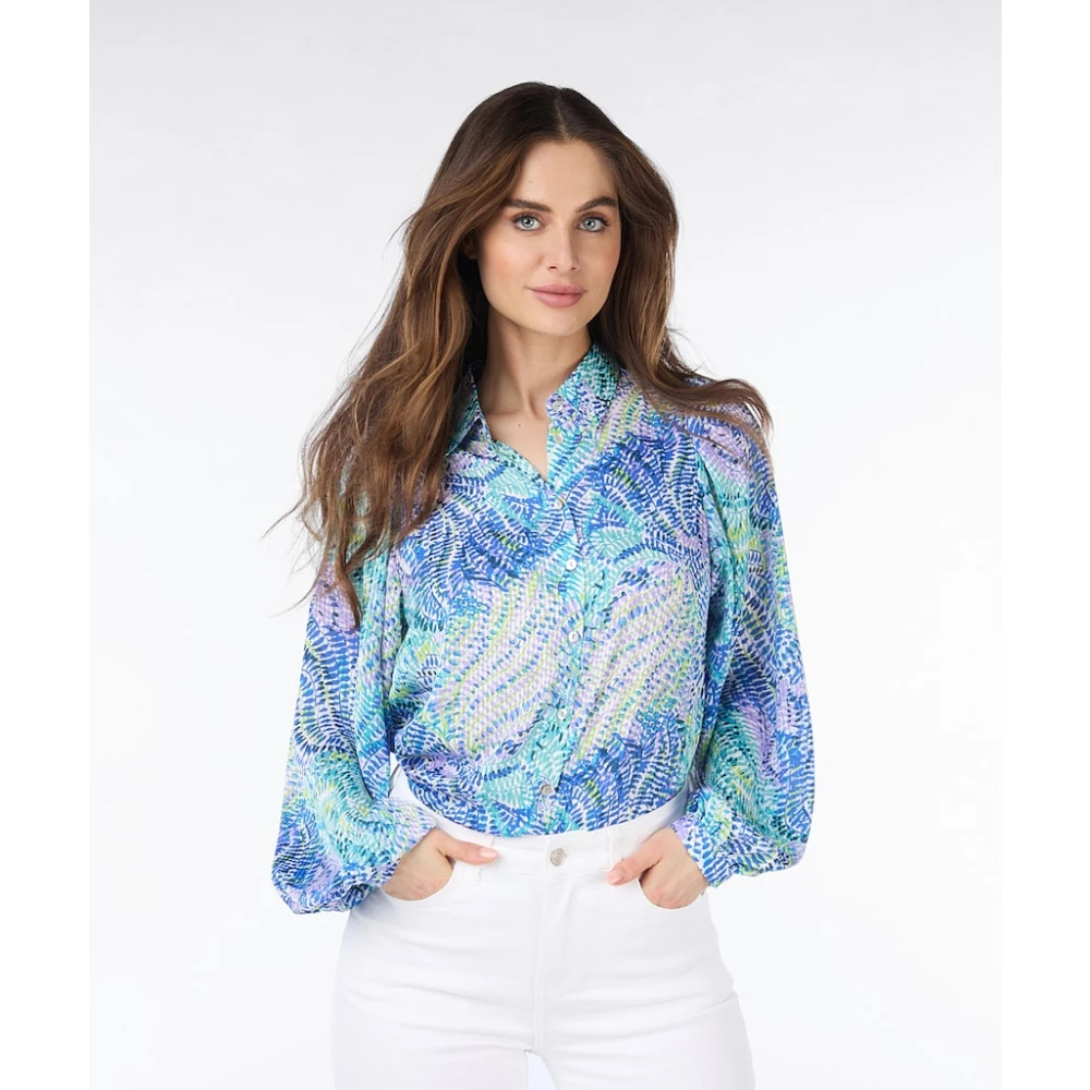 Esqualo blouse basic Bayside Leaves pr Sp24.15012 999 print Multicolor Heren