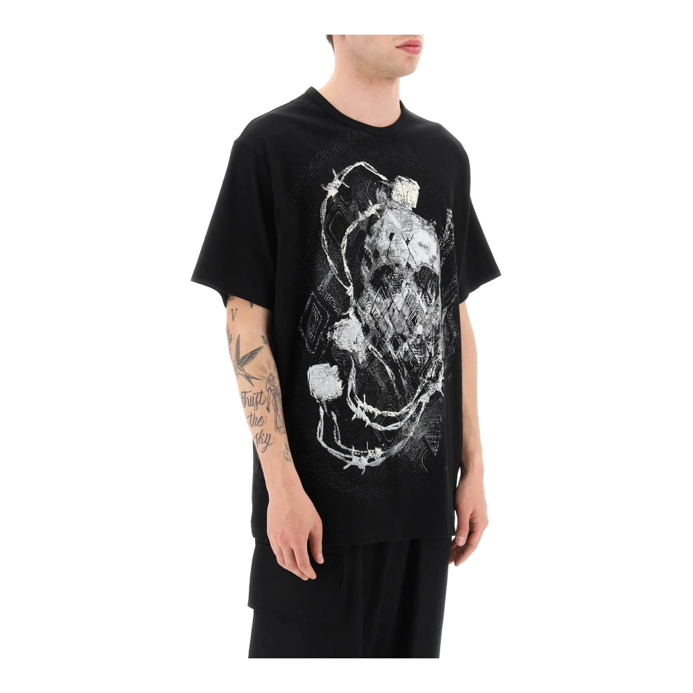Yohji Yamamoto T-shirt met schedelprint en ronde hals Black Heren