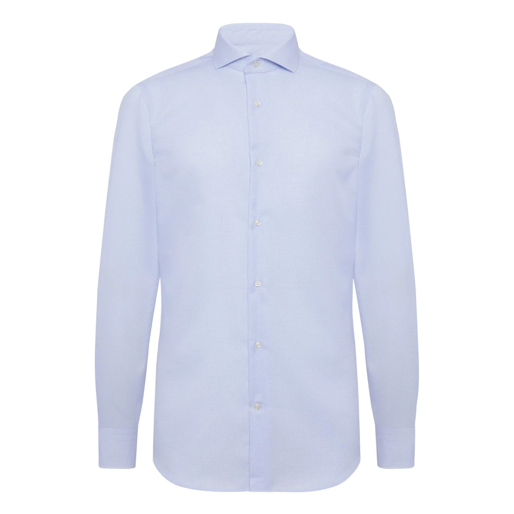 Boggi Milano Regular Fit Geruite Katoenen Overhemd Blue Heren