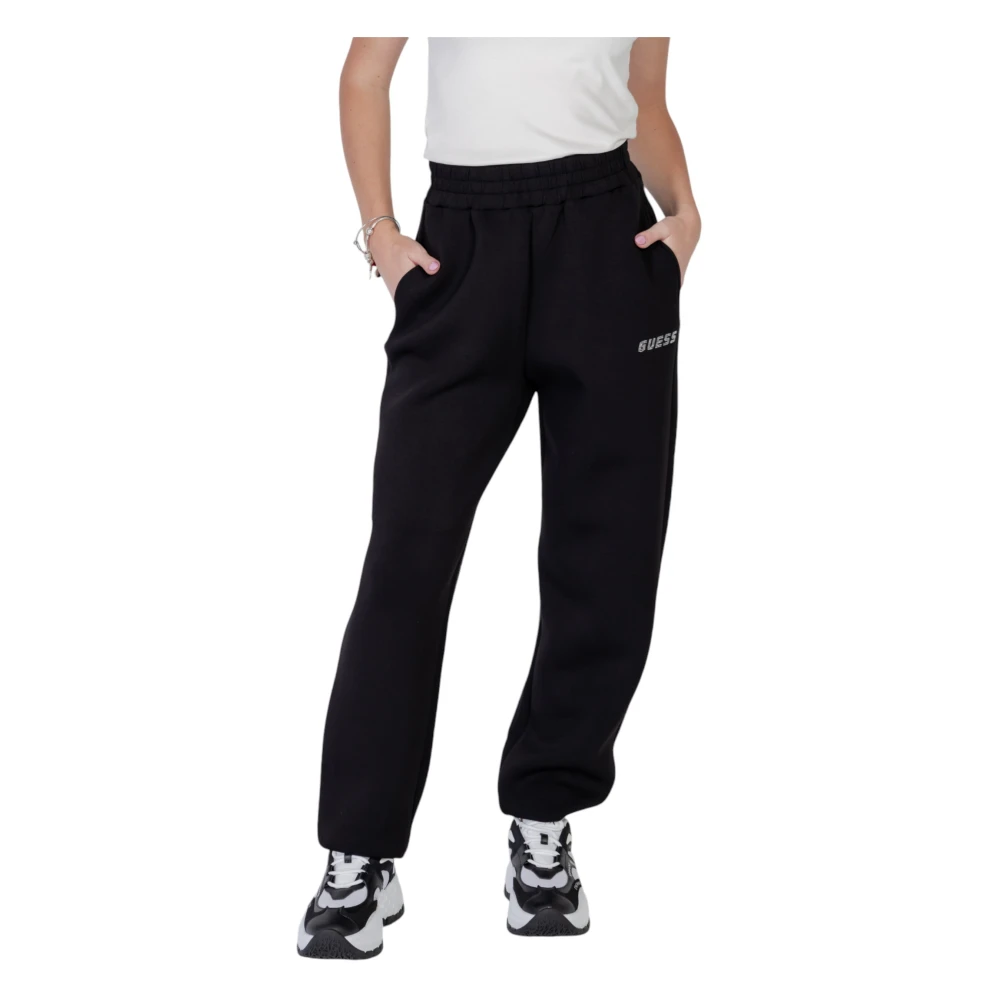 Guess Zwarte Bedrukte Vetersluiting Broek Vrouwen Herfst Winter Black Dames