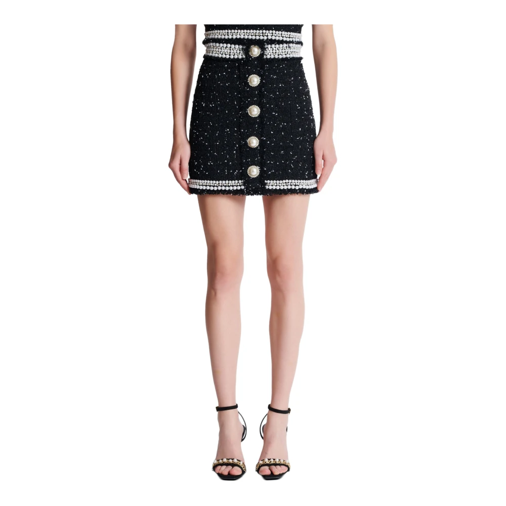Balmain Korte geborduurde polka-dot tweed rok Black Dames