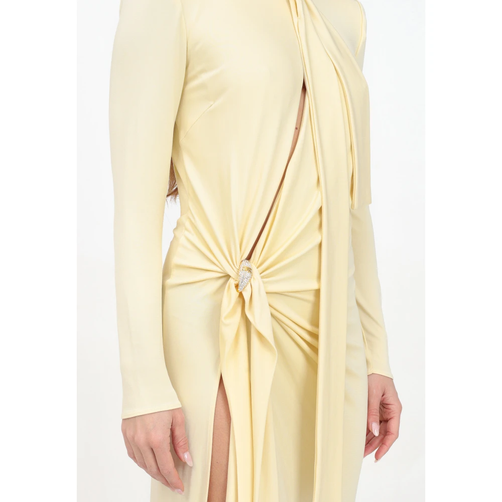 Elisabetta Franchi Gele Lange Elegante Jurk Lente Zomer Beige Dames