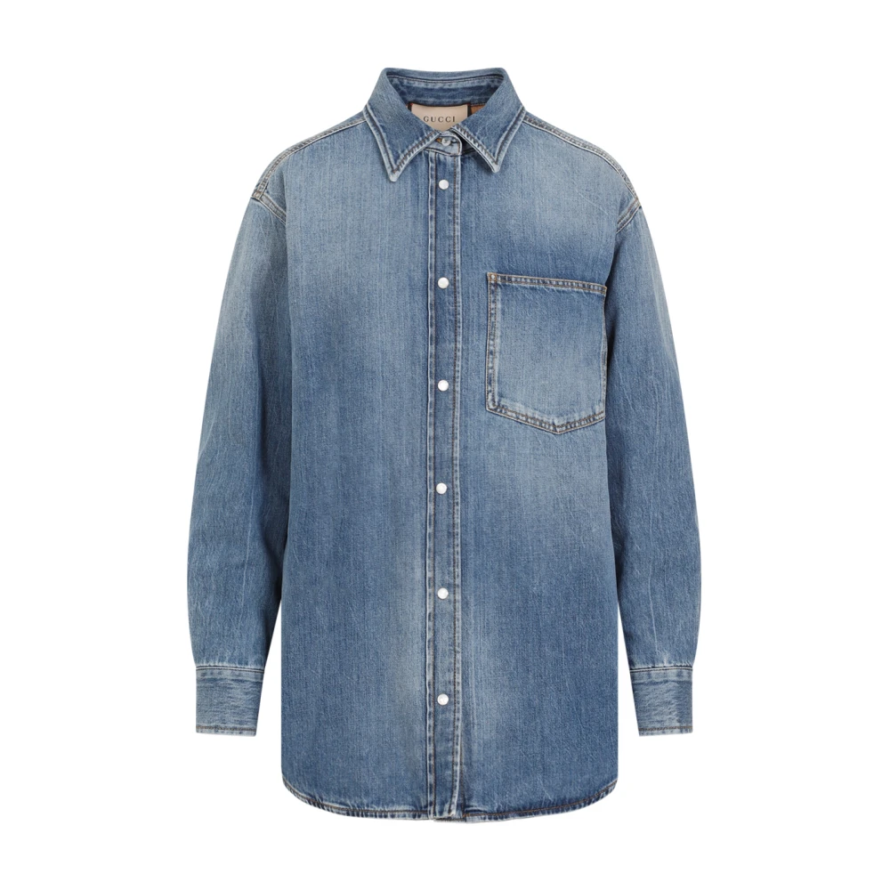 Gucci Blauwe Denim Gewatteerde Shirt Blue Dames