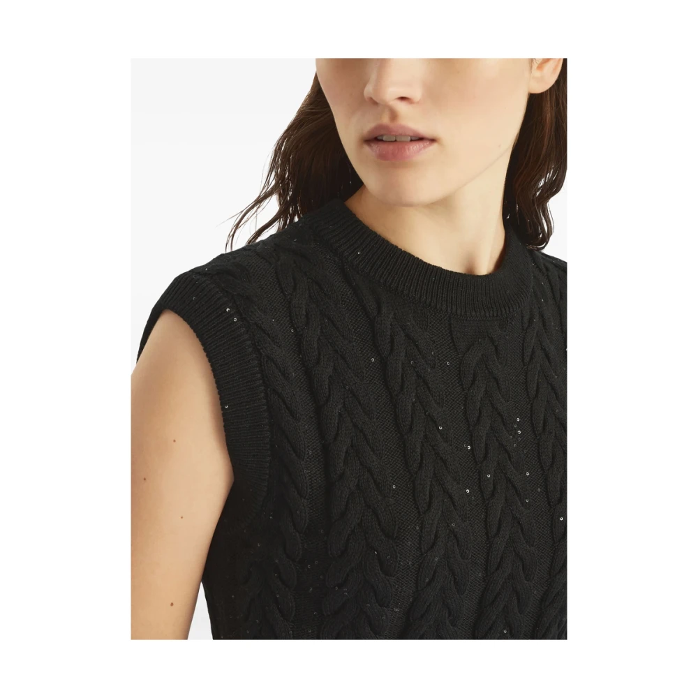 BRUNELLO CUCINELLI Zwart Pailletdetail Mouwloos Vest Black Dames