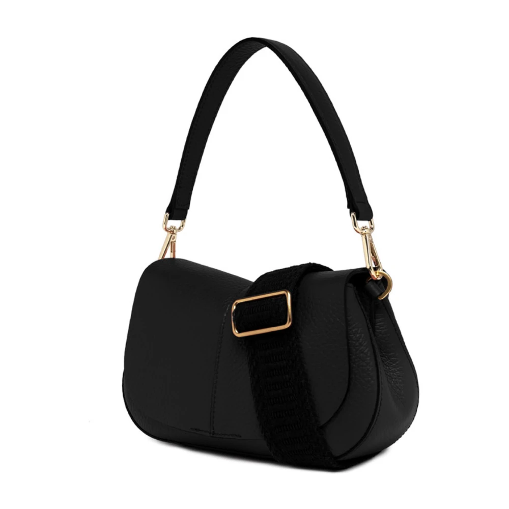 Gianni Chiarini Zwarte Gehamerde Leren Ronde Schoudertas Black Dames