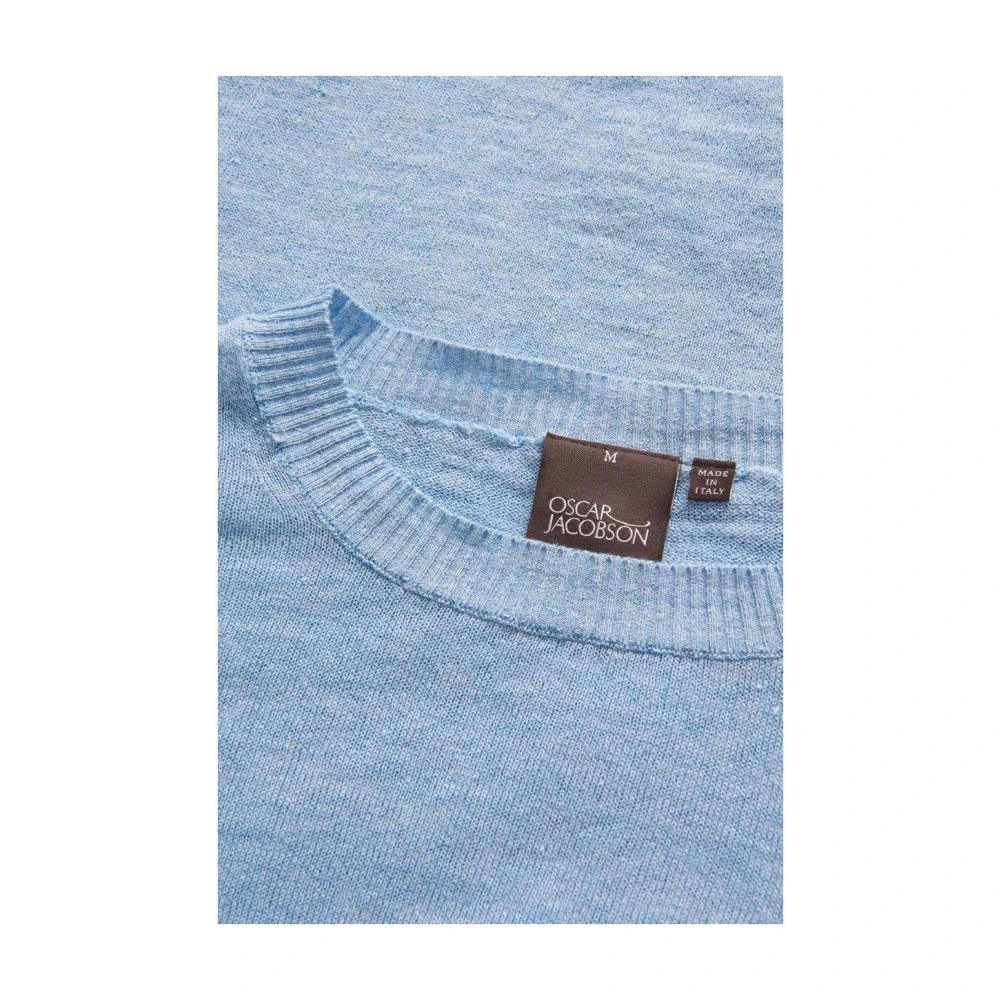 Oscar Jacobson Lichtblauwe Linnen Ronde hals Sweater Blue Heren