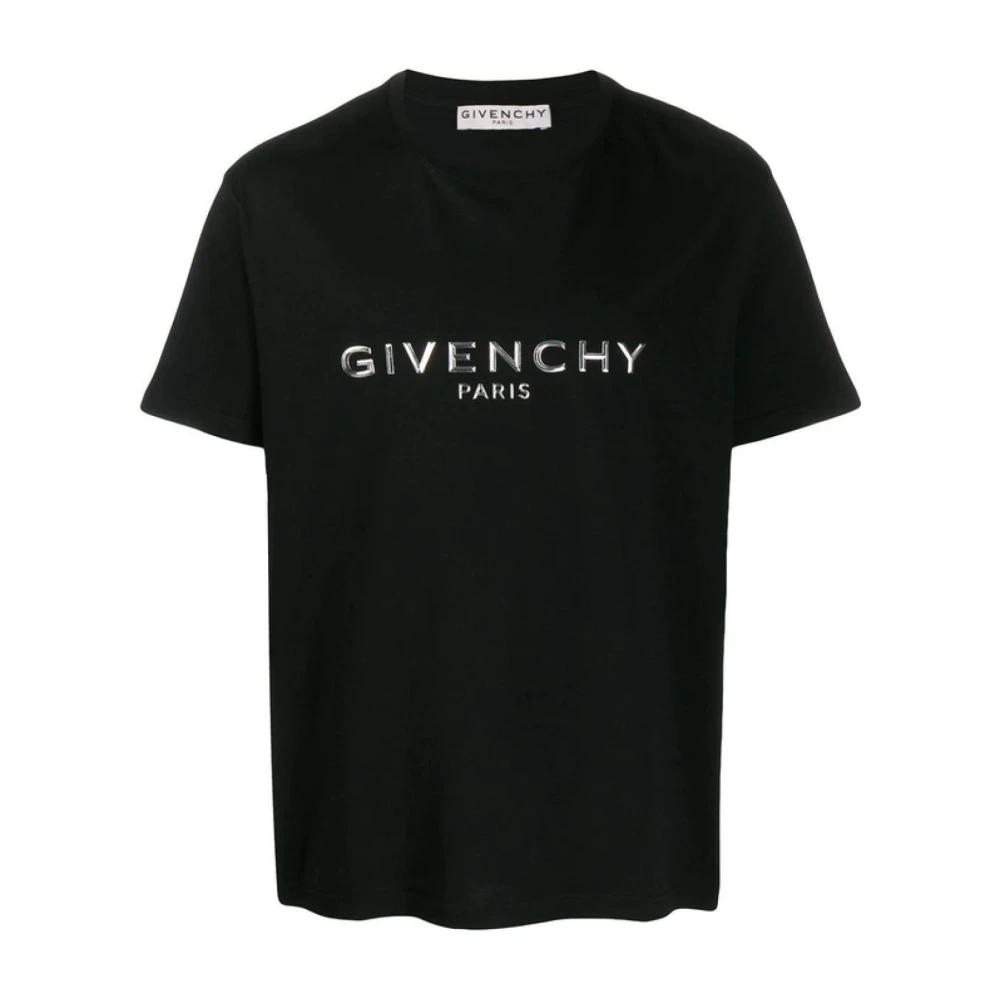 Givenchy Zwarte Logo Relief Katoenen T-Shirt Black Heren
