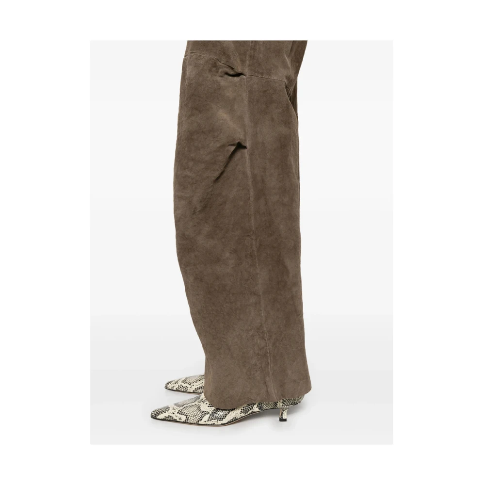 Salvatore Santoro Beige Leren Broek met Zakken Brown Dames