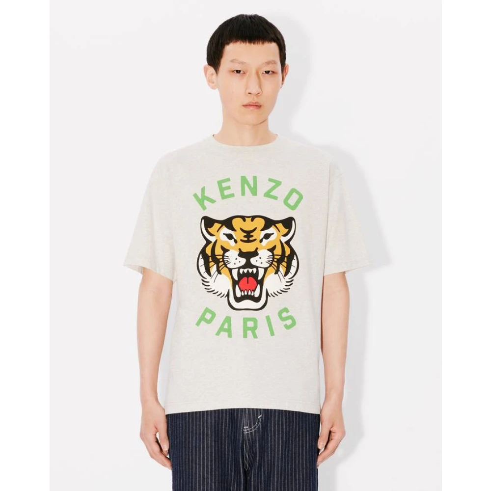 Kenzo Lucky Tiger Print Oversize T-shirt Gray Heren